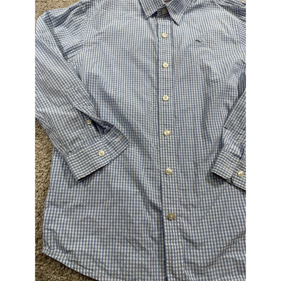 Vineyard Vines Shirt Youth Medium Blue Whale Tucker Button Up Gingham Plaid - Picture 4 of 6